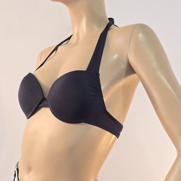 Mossimo Size Small Swim Bikini Top Push Up Black Swimsuit Bra Tie Halter - Picture 2 of 10
